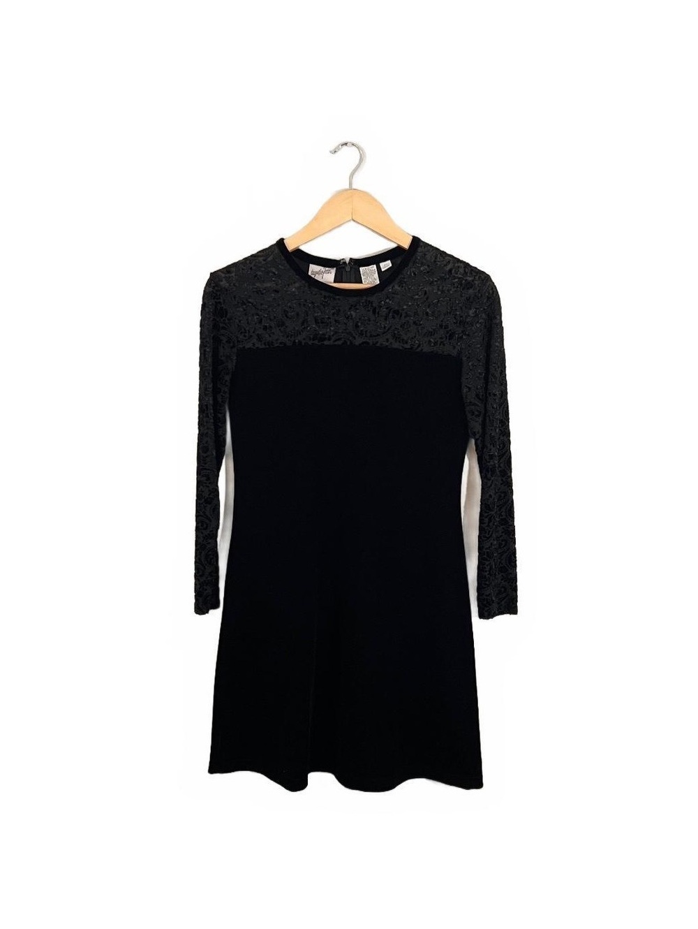 Vintage 90’s Black Velvet Lace Burnout Whimsigoth Long Sleeve Shift Dress